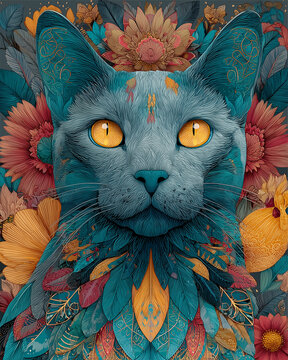Colorful cat mandala art