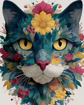 Colorful cat mandala art