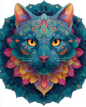 Colorful cat mandala art