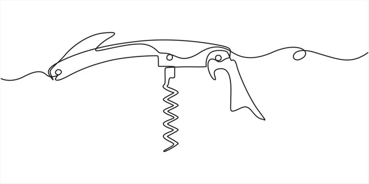 continuous line drawing of corkscrews.one line vector of wine corkscrew .isolated white background outline illustration. 