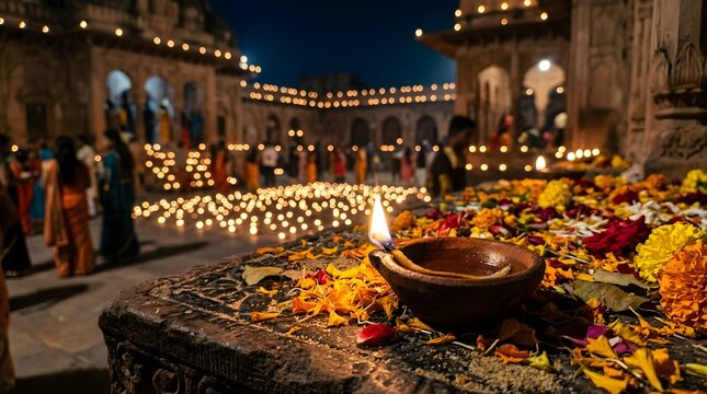 This vibrant image captures the joyous spirit of diwali the festival of lights with a stunning display of lamps and traditional decorations symbolizing the triumph