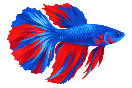 Red and blue betta fish with long flowing fins illustration