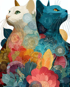 Colorful cat mandala art