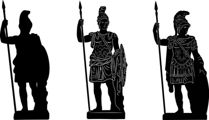Obraz premium Sculptures of ancient Greek or Roman warriors holding a spear and a shield.