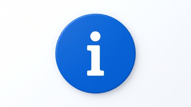 Blue circular information sign with a white letter i icon isolated on a clean white background