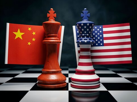USA and China Geopolitical Strategy. US China relations, trade disputes, supply chain competition, diplomatic tensions, technological rivalry, international negotiations, and the balance of power