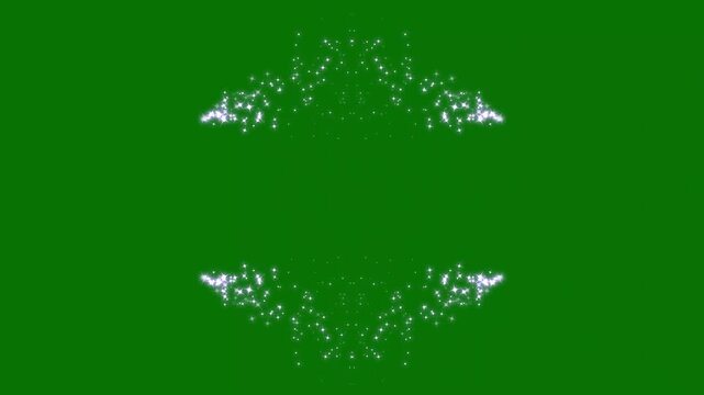 Magical 4k glitter star trail animation on green background, white twinkling stars, sparkling fairy dust, shiny light streaks, glowing particle swirl, star shine burst transition effect