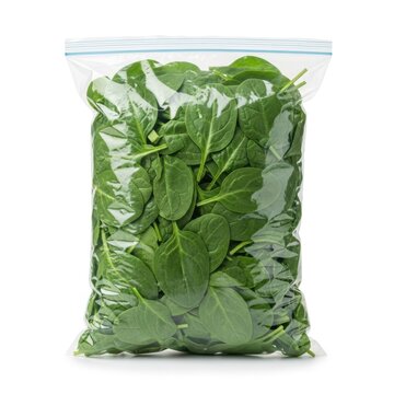 Green leafy vegetables in a sealed plastic bag
