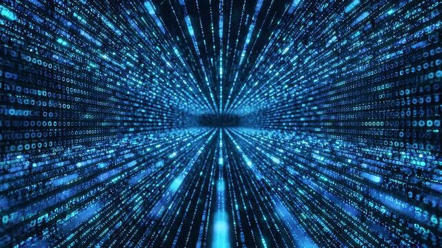 Abstract digital data stream with binary code tunnel effect technology network cyber information background