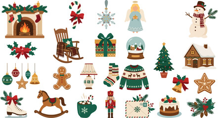 Fototapeta premium Set of decorative christmas candles with festive patterns and pine branch ornaments on white background
