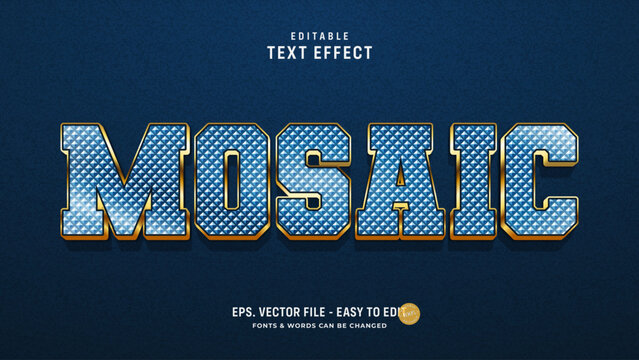 Mosaic Text Effect, Editable Classic Mosaic Textured With Gold Shadow Text Style