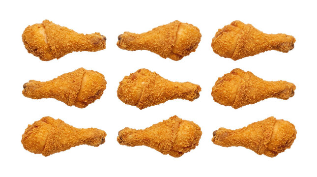 Crispy golden fried chicken drumsticks arranged in a grid pattern 1.