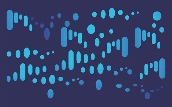 A dynamic and futuristic abstract vector background featuring rounded capsule shapes and dots in cyan and blue gradients over a dark purple backdrop. Perfect for technology banners, cyber layouts, dat