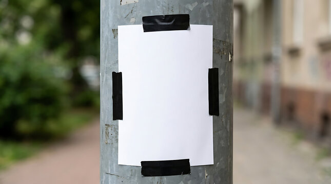 Blank White Paper Taped to a City Pole Mockup Template for Street Advertisements