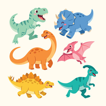Colorful Prehistoric Cute Dinosaur Character Mascot Collection Set