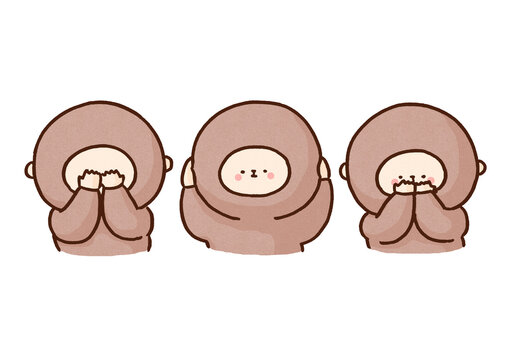 Three monkeys covering their eyes ears and mouth, see no evil hear no evil speak no evil proverb concept