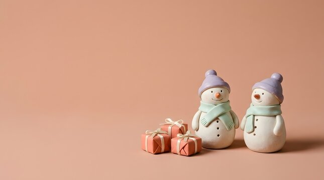 Small decorative miniature Christmas trees and figurines beautifully illuminated