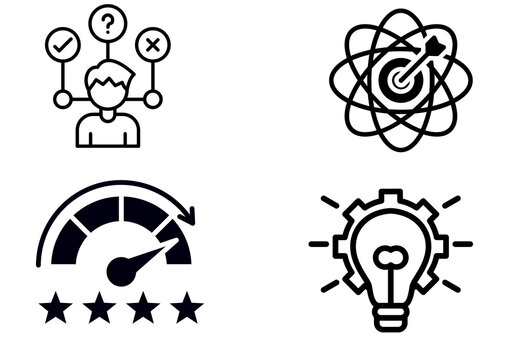 Set of four creative and productivity flat icons