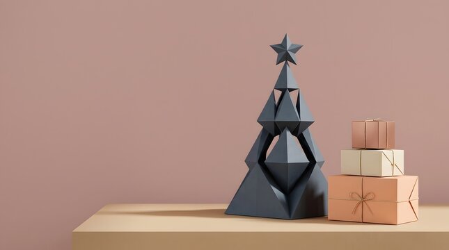 Small decorative miniature Christmas trees and figurines elegantly produced