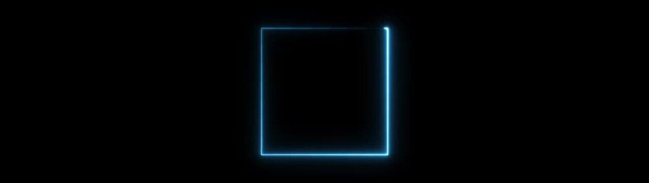 Neon blue square loading frame animation on black background, minimalist glowing border overlay for digital and ui