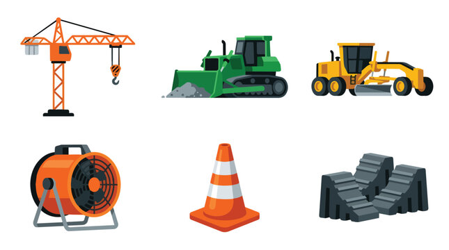 Construction Machinery Vector Illustration Set