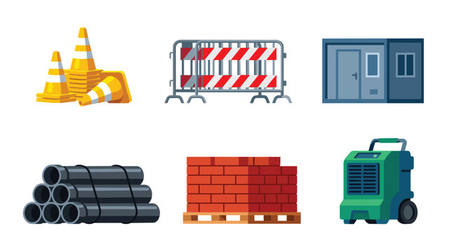 Construction Safety Equipment and Materials Vector Illustration Set
