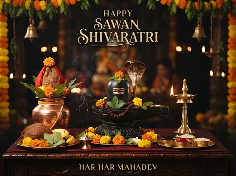 Sawan Shivratri Hindu festival celebration with flowers and traditional decor