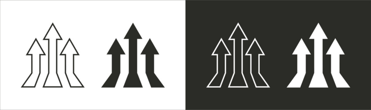 Two different arrangements of upward facing arrows represent growth progress and a positive forward direction in a clean minimalist design aesthetic