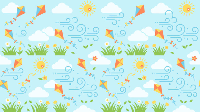Windy Spring Day with Flying Kites Pattern