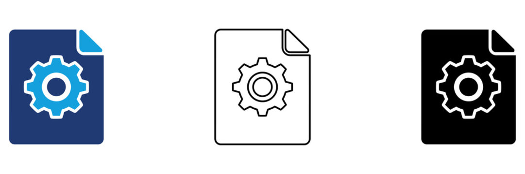 Multicolor Configuration Document Icon Set with Filled and Outline Styles for System Settings Process Management Technical Documentation Software Configuration and Administrative Records 