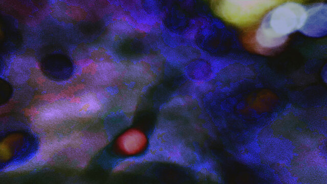 Abstract blue and purple digital bokeh background with glowing light spots