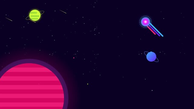 Abstract Space Cosmos Animation With Colorful Planets And Shooting Stars For Futuristic Science Background And Cinematic Outer Space Journey