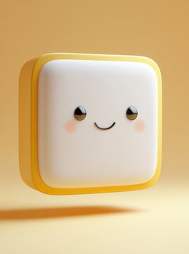 Minimal cute 3d smiling cube icon   
PNG