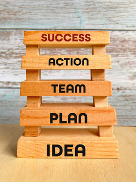 Ladder of success. From idea, plan, team and action to success.