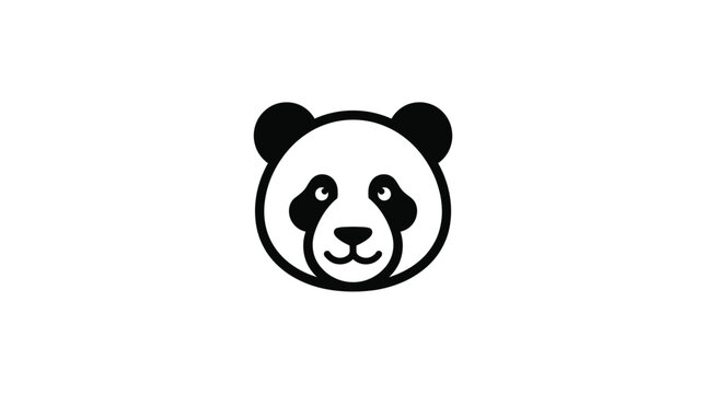 A simple black and white graphic illustration of a friendly panda bear face