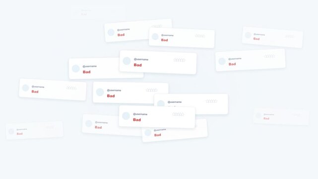A continuous stream of floating comment cards displaying negative feedback, symbolizing poor customer reviews and brand reputation challenges in a seamless loop.