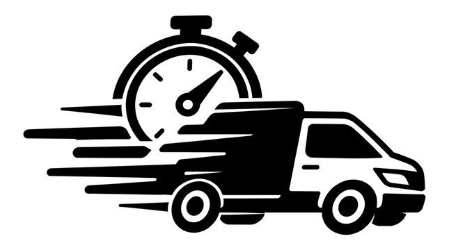 Fast delivery truck moving with stopwatch icon isolated on white background for express shipping service