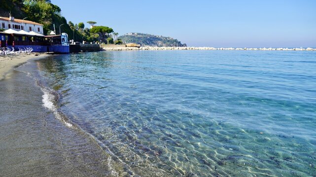 Sandy Beach and crystal clear water on the italian island of Ischia.  This beach is at Casamicciola Terme