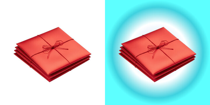 Stack of red gift envelopes isolated on transparent background