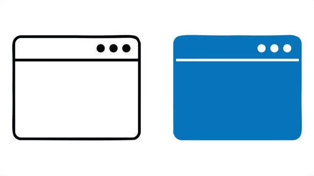 Browser window minimalist vector illustration featuring line art and solid blue styles for web interface design