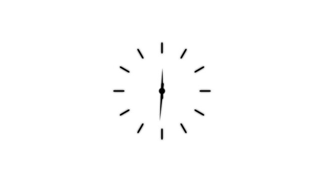 Abstract black colour clock icon animation. Digital and analogy clock 24 hours isolated on white background, 4k animation video.