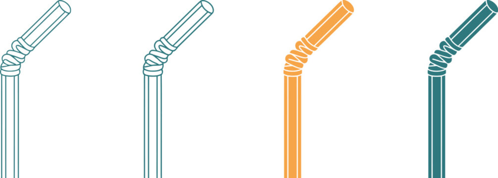 Drinking straws icon set, beverage accessory symbols in outline silhouette and doodle styles for cafes restaurants packaging and environmental graphics