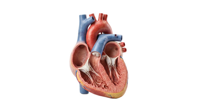 Detailed anatomical model of a human heart with visible chambers and major blood vessels