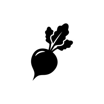 Beetroot vegetable icon with leaves black vector silhouette for healthy food nutrition gardening organic farm produce culinary ingredients cooking design elements.