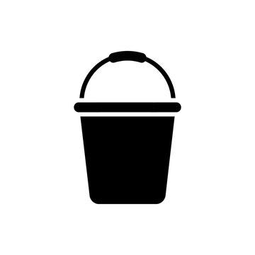 Black bucket icon for cleaning chores or construction work featuring simple flat silhouette design isolated on transparent background for easy graphic integration.