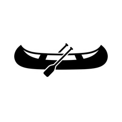 Canoe silhouette black graphic design element featuring a wooden paddle for outdoor water sports recreation and summer tourism activities on white background design. © Waseem