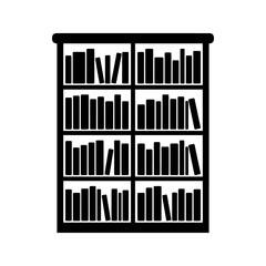 Wooden bookshelf filled with various hardcover books black silhouette graphic for library interior design and education theme visual resource creative asset. © Waseem
