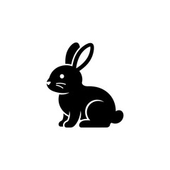 Fototapeta premium Cute rabbit icon silhouette in black color for easter animal themed design projects and nursery wall art decor elements for printable graphic crafting resources.
