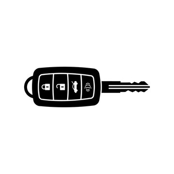 Car key remote fob icon with black silhouette design for keyless entry systems vehicle security automotive access technology and modern smart car control unit.