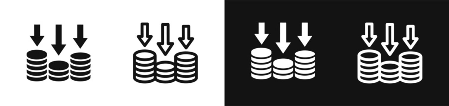 Coins with down arrows icon set